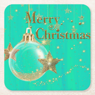Green and Gold Merry Christmas Paper Coaster Kartonnen Onderzetters