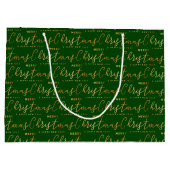 Green and Gold Merry Christmas Word Art Groot Cadeauzakje (Achterkant)
