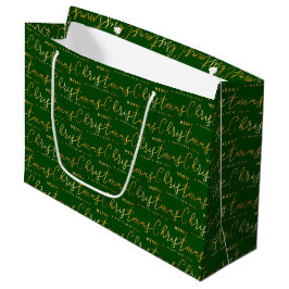 Green and Gold Merry Christmas Word Art Groot Cadeauzakje
