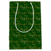 Green and Gold Merry Christmas Word Art Medium Cadeauzakje (Voorkant)