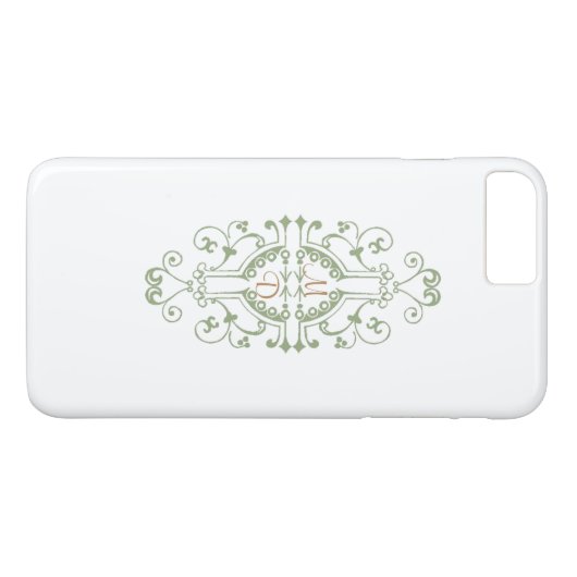 Green and Gold Monogram iPhone Case (Achterkant (Horizontaal))