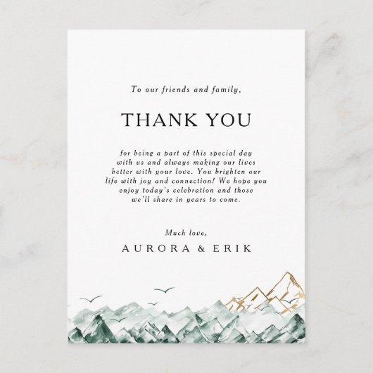 Green and Gold Mountain Dank u Receptie Kaart (Voorkant)