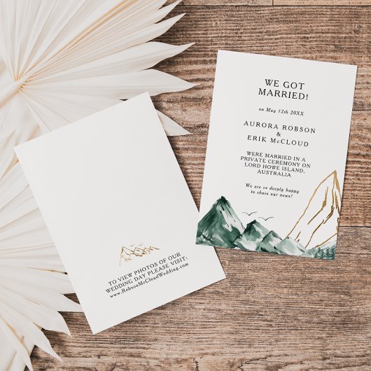 Green and Gold Mountain Elopement Aankondiging