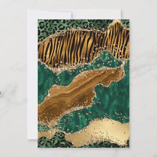 Green and Gold Oerwoud Safari Agate Wedding Kaart (Achterkant)