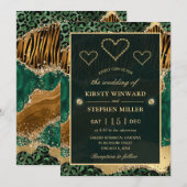 Green and Gold Oerwoud Safari Agate Wedding Kaart (Voorkant / Achterkant)