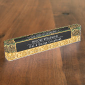 Green and Gold Oerwoud Safari Animal Print Agate Naambordje (Zijkant)