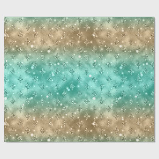 Green and Gold Ombre Glitter Celestial Pattern Cadeaupapier (Vlak)