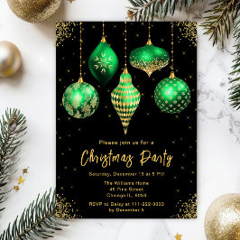 Green and Gold Ornaments Christmas Party Kaart