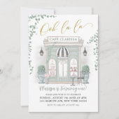 Green and Gold Parisian Cafe Birthday Invitation Kaart (Voorkant)