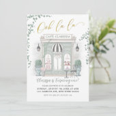 Green and Gold Parisian Cafe Birthday Invitation Kaart (Staand voorkant)