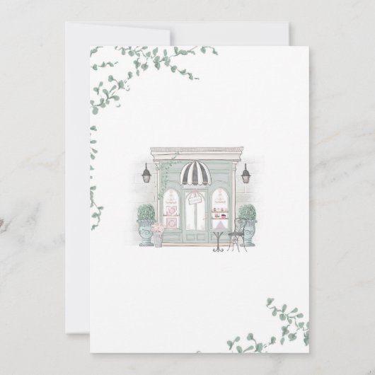 Green and Gold Parisian Cafe Birthday Invitation Kaart (Achterkant)