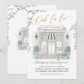 Green and Gold Parisian Cafe Birthday Invitation Kaart (Voorkant / Achterkant)