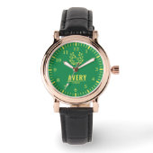 Green and Gold Personalized Custom Monogram Luxury Horloge (Voorkant)