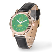 Green and Gold Personalized Custom Monogram Luxury Horloge (Hoek)