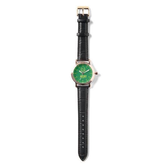Green and Gold Personalized Custom Monogram Luxury Horloge (Bandje)