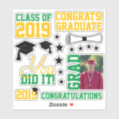 Green and Gold Photo Afstuderen Sticker (Vel)