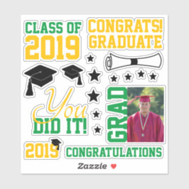 Green and Gold Photo Afstuderen Sticker