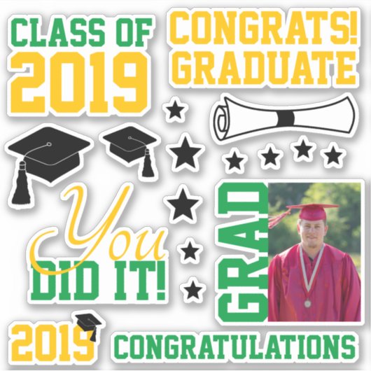 Green and Gold Photo Afstuderen Sticker (Voorkant)