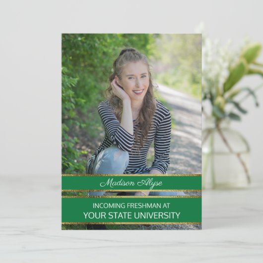 Green and Gold Photo Trunk Party Kaart (Staand voorkant)