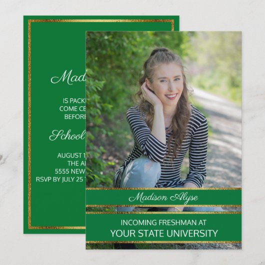 Green and Gold Photo Trunk Party Kaart (Voorkant / Achterkant)