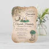 Green and Gold Quinceañera Rustic Horse Birthday Kaart (Staand voorkant)