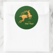 Green and Gold Reindeer op Damask Ronde Sticker (Tas)