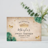 Green and Gold Roos Parchment Elegant Save The Date (Staand voorkant)