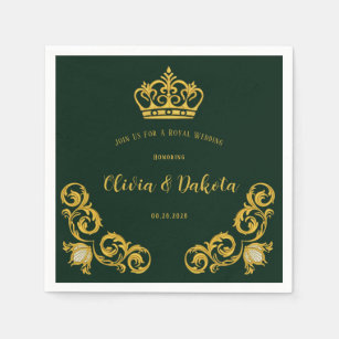 Green and Gold Royal Crown Wedding Napkins Servet