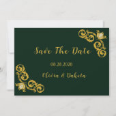 Green and Gold Royal Wedding Save the Date Kaarten (Voorkant)