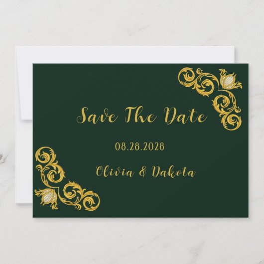 Green and Gold Royal Wedding Save the Date Kaarten (Voorkant)