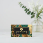 Green and Gold Safari Animal Glitter Agate Visitekaartje (Staand voorkant)