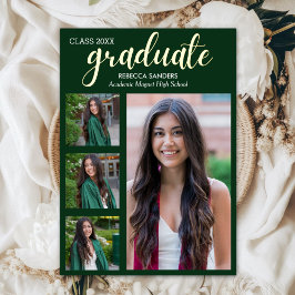 Green and Gold Script 4 Graduate Photos for Her Folie Uitnodiging