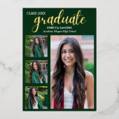 Green and Gold Script 4 Graduate Photos for Her Folie Uitnodiging (Voorkant)
