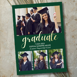 Green and Gold Script 4 photos Graduated Folie Uitnodiging