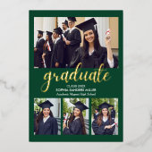 Green and Gold Script 4 photos Graduated Folie Uitnodiging (Voorkant)