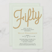 Green and Gold Script 50th Birthday Invitation Kaart (Voorkant / Achterkant)