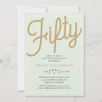 Green and Gold Script 50th Birthday Invitation