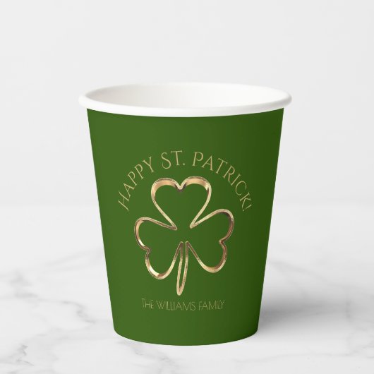 Green and Gold Shamrock Clover St. Patrick's Day Papieren Bekers (Voorkant)