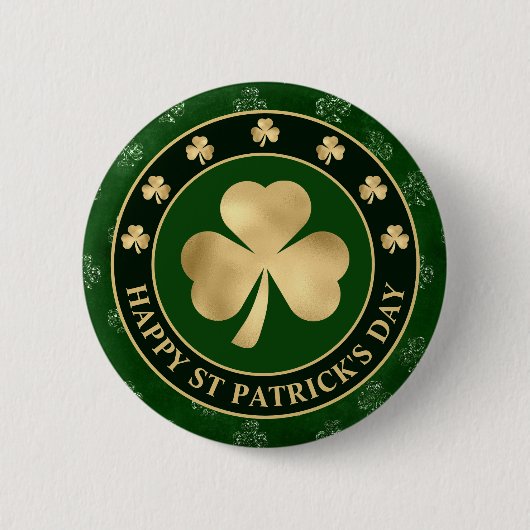 Green and Gold Shamrock Clover St Patrick's Day Ronde Button 5,7 Cm (Voorkant)