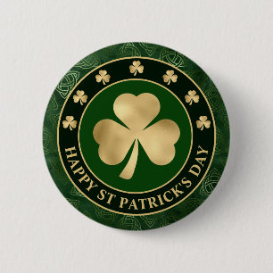 Green and Gold Shamrock Clover St Patrick's Day Ronde Button 5,7 Cm