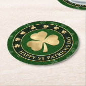 Green and Gold Shamrock Clover St Patrick's Day Ronde Kartonnen Onderzetter (Gebogen)