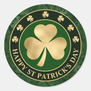 Green and Gold Shamrock Clover St Patrick's Day Ronde Sticker
