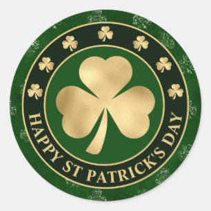 Green and Gold Shamrock Clover St Patrick's Day Ronde Sticker
