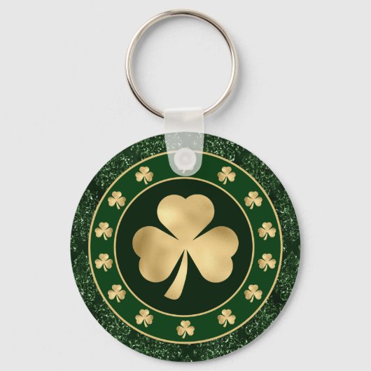 Green and Gold Shamrock Clover St Patrick's Day Sleutelhanger (Voorkant)