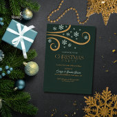 Green and Gold Snowflake Christmas Invitation Kaart