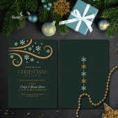 Green and Gold Snowflake Christmas Invitation Kaart