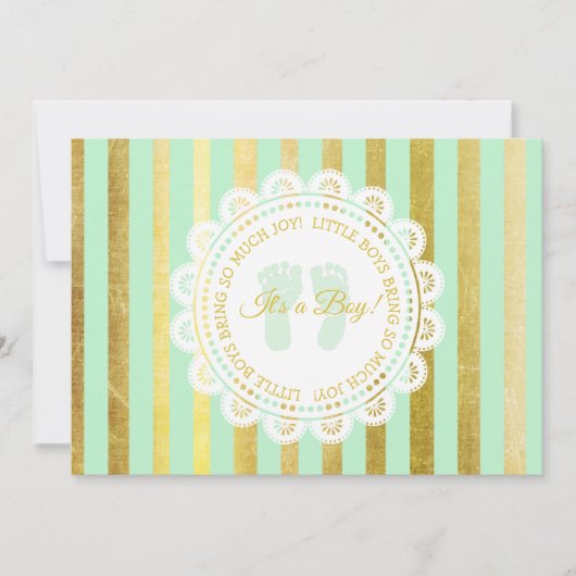 Green and Gold Striped Boy Baby shower Uitnodiging (Voorkant)