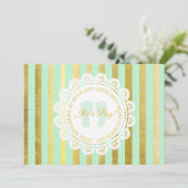 Green and Gold Striped Boy Baby shower Uitnodiging (Staand voorkant)