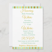 Green and Gold Striped Boy Baby shower Uitnodiging (Achterkant)