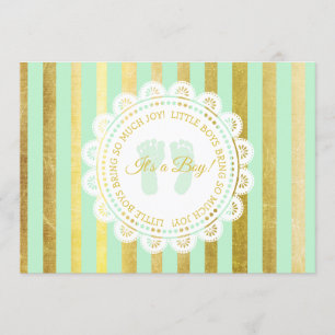 Green and Gold Striped Boy Baby shower Uitnodiging